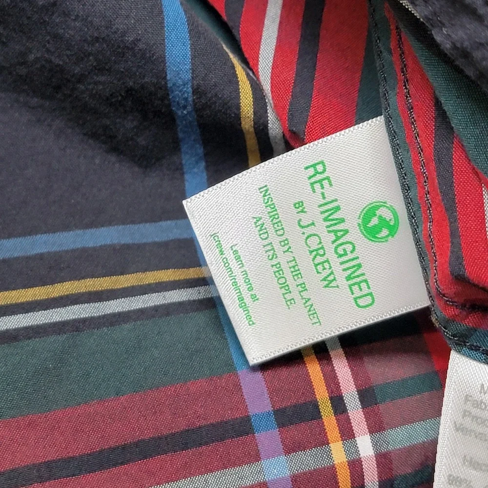 J. Crew Stretch Men Med Slim Untucked Shirt Button Down Green Red Plaid‎ Organic